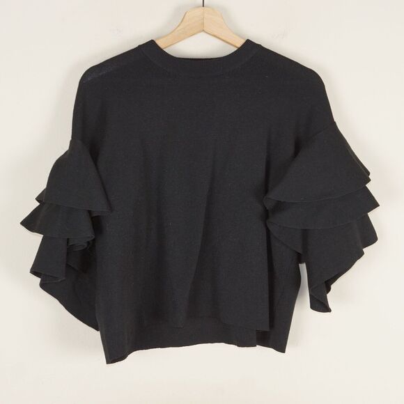 Isalis Black Ruffle Sleeve Sweater Knit Pullover Womens Sz S - Picture 1 of 10